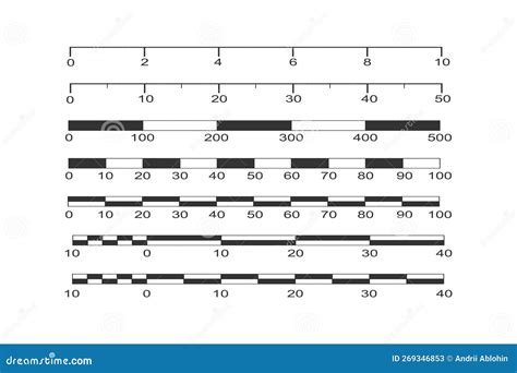 Set of Line and Bar Scales of Map. Distance Measurement Chart Templates ...