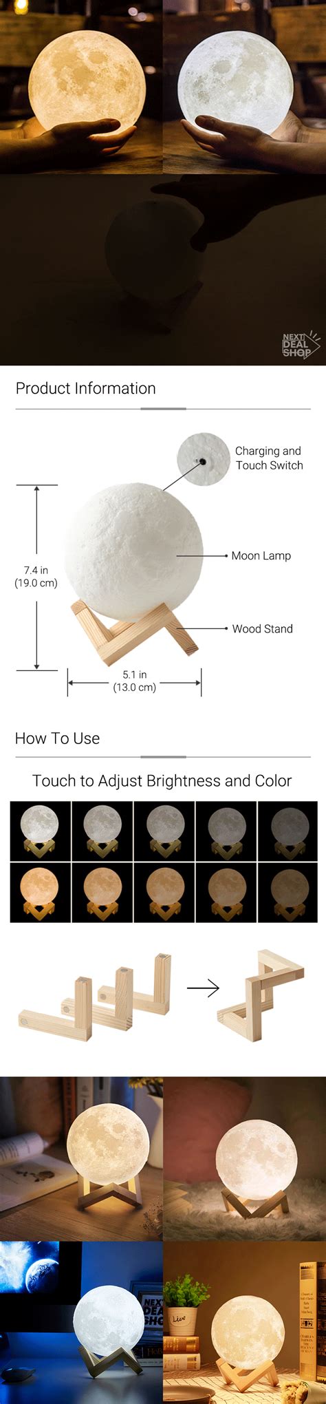 Enchanting 3D Moon Light Set (w/ Wooden Stand) – Next Deal Shop