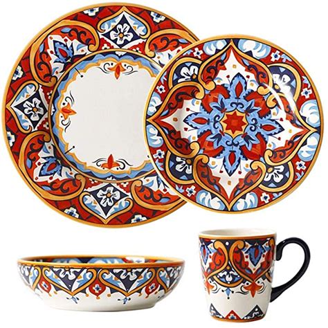 Dinnerware Sets,Earthenware 4 Piece Dinnerware Set Dishes, Service for 1,Household Dishes ...