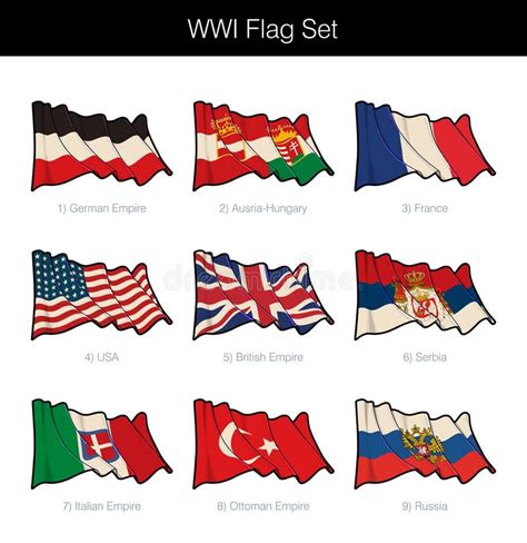 World War One Waving Flag Set Stock Vector - Illustration of austria ...