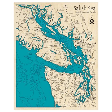 Salish Sea 3D Custom Wood Map – Lake Art LLC