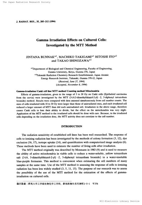 (PDF) Gamma Irradiation Effects on Cultured Cells: Investigated by the MTT Method.