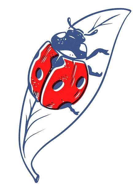 Premium Vector | Vector riso print style ladybug red crawling on leaf black lineart isolated on ...
