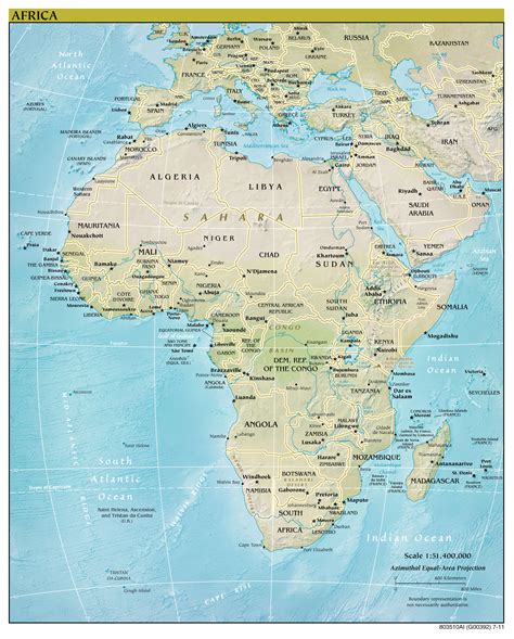 Large detailed political map of Africa with relief, major cities and capitals - 2011 | Africa ...