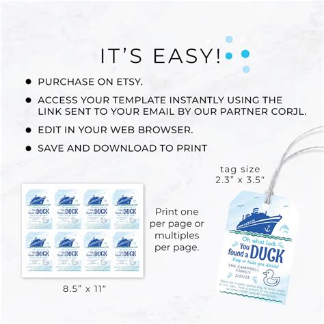 Editable Cruise Ship Duck Tags, Printable Tags for Cruising Ducks, DIY Custom Rubber Duck Card ...