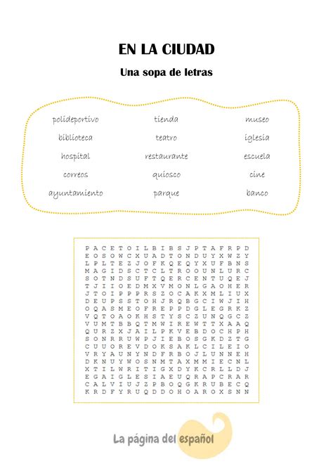 Sopa de letras: En la ciudad | La página del español