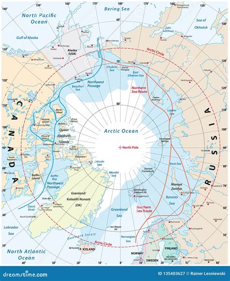 Map of the Arctic Region, the Northwest Passage and the Northern Sea Route Stock Vector ...