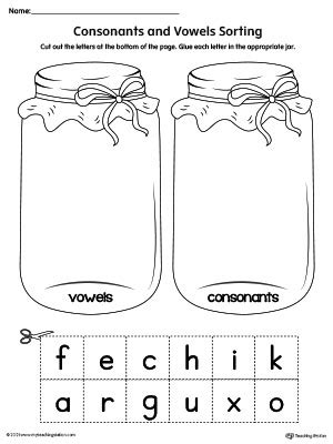 *FREE* Vowels Consonants Letter Sorting Cut and Paste Jar | MyTeachingStation.com