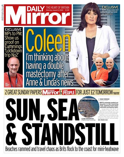 Daily Mirror Front Page 8th of August 2020 - Tomorrow's Papers Today!