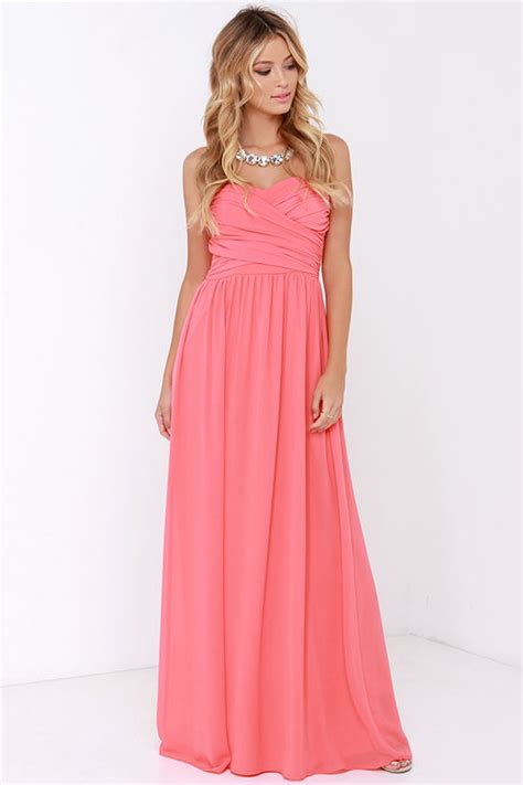 Lovely Coral Pink Dress - Strapless Dress - Maxi Dress - $68.00 - Lulus