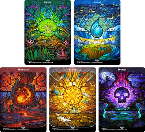 Borderless Stained Glass Basic Lands – CustomizedMTG – Magic the ...