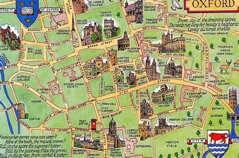 Coloured Map Oxford Map Places Of Interest Street Map | Adams Printable Map