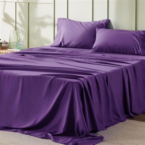 Bedsure Queen Size 4-Piece Hotel Luxury Amaranth Purple Sheets, Easy Care Polyester Microfiber ...