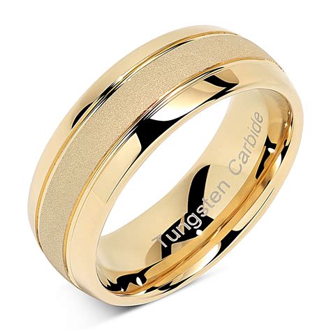 Tungsten Rings for Men Women Gold Wedding Band Sandblasted Dome Edge ...