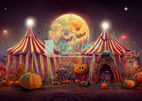 Spooky Circus Tents Photography Backdrop, Halloween, Pumpkins, Haunted ...