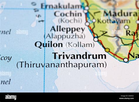 Close up of atlas map of Kerala and Trivandrum in India Stock Photo ...