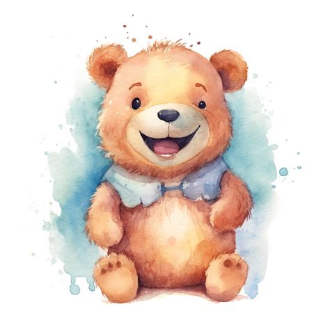 Premium Photo | A watercolor painting of a cute little teddy bear.