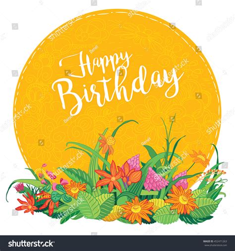 Happy Birthday Card Flowers Vector Illustration Stock Vector (Royalty Free) 452471263 | Shutterstock