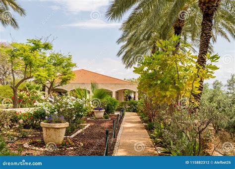 Garden of Catholic Church on the Mount of Beatitudes, Israel Stock ...