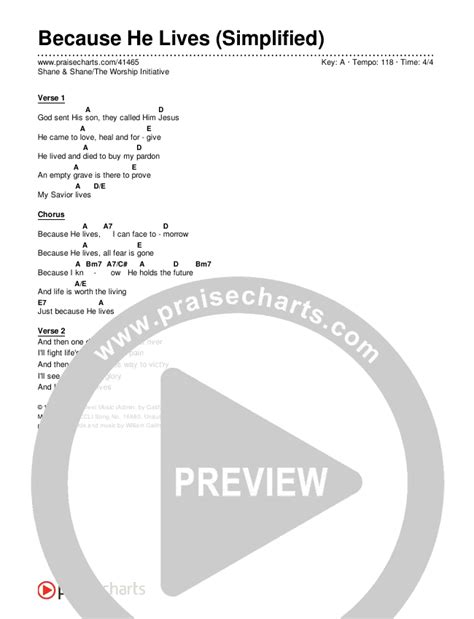 Because He Lives (Simplified) Chords PDF (Bill Gaither) - PraiseCharts