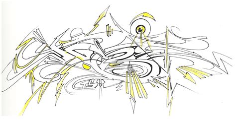 new graffiti: Graffiti Sketches of Black and White with Yellow Shadow