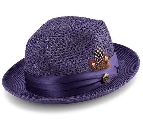 Montique H-34 Mens Straw Fedora Hat Purple | Abby Fashions