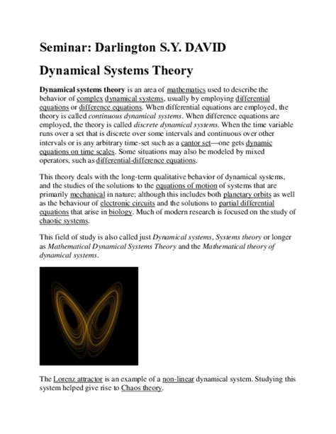 (PDF) Dynamical System Theory | Darlington S . DAVID - Academia.edu