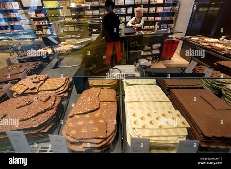 Various types of chocolate for sale at a Frischschoggi shop in Zurich, Switzerland, Europe Stock ...