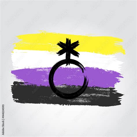 Vetor do Stock: Non-binary pride flag in a form of brush stroke with nonbinary symbol | Adobe Stock