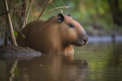 Premium AI Image | A capybara swimming in a river