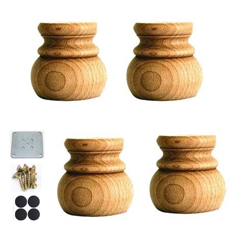 Buy Set of 4 Solid Wood Furniture Legs,Wooden Unfinished Bun Feet ...