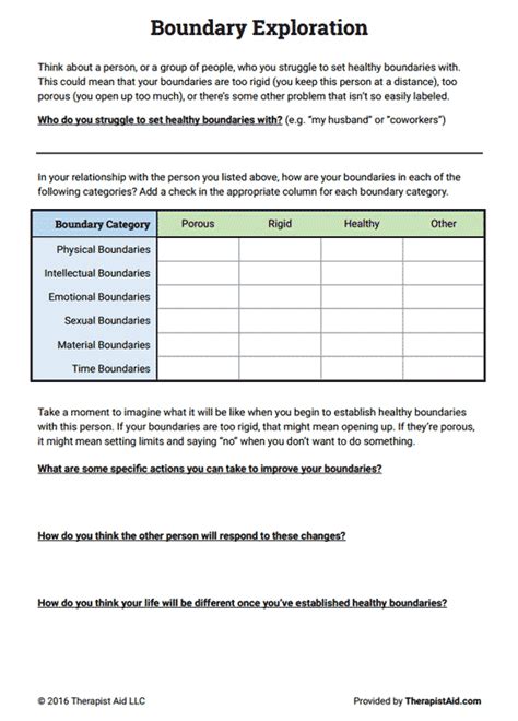 Boundaries Exploration (Worksheet) | Therapist Aid