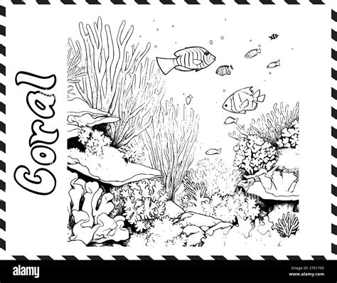 Coral Reef Coloring Page Drawing For Kids Stock Vector Image & Art - Alamy