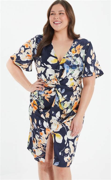 Quiz Ladies - Curve Navy Satin Floral Midi Dress | Shop Today. Get it ...