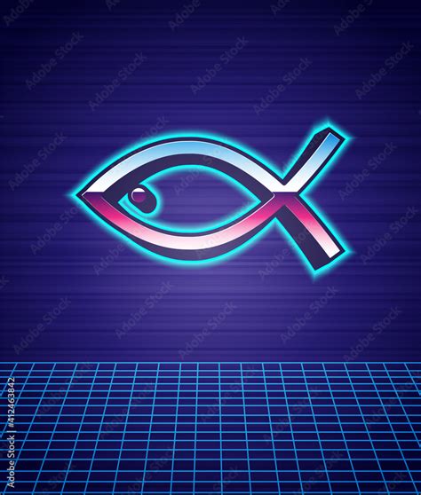 Retro style Christian fish symbol icon isolated futuristic landscape ...