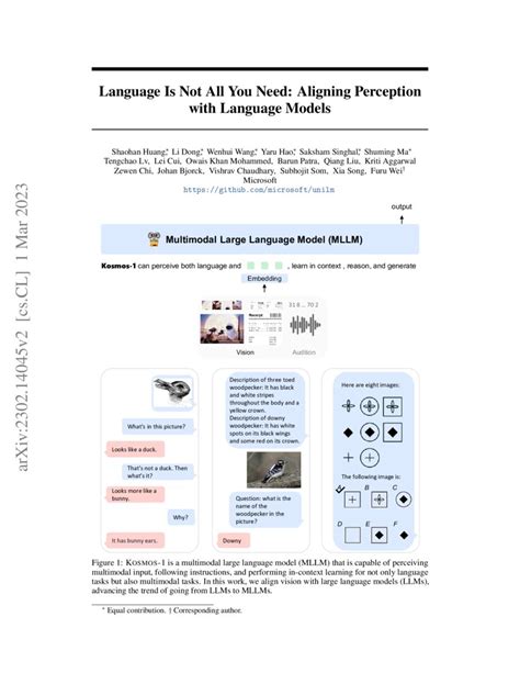 Language Is Not All You Need: Aligning Perception with Language Models ...