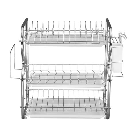 Stainless Steel 3-layer Kitchen Dish Drain Rack Dishwashing Cup Drying Rack Household Space ...