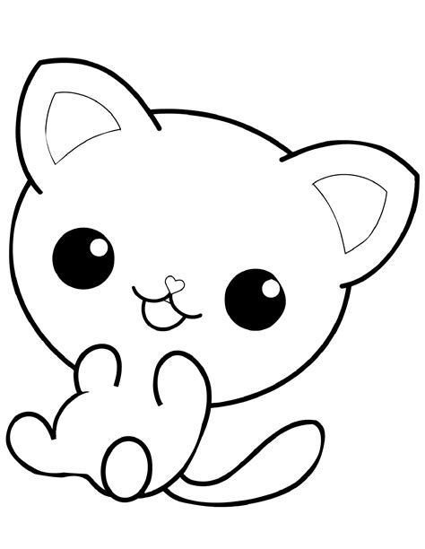 Playful Too Cute Kawaii Kitten Easy Cat Coloring Pages - Print Color Craft