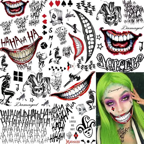 Buy Yezunir 5 Sheets Joker Tattoos Suicide Squad Stickers, Fake Hand ...