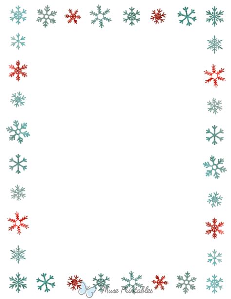 Printable Watercolor Snowflake Page Border