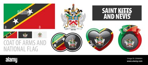 Vector set of the coat of arms and national flag of Saint Kitts and Nevis Stock Vector Image ...