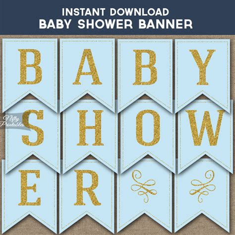 Printable Baby Shower Banner - Blue Gold Glitter