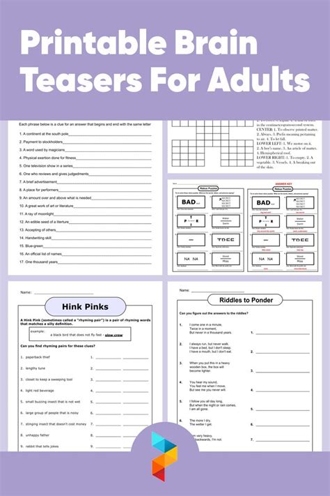 Printable Brain Teasers For Adults | Printable brain teasers, Brain teasers for adults, Brain ...