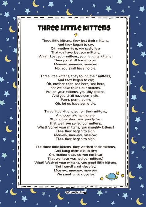 Three Little Kittens Nursery Rhyme Printables