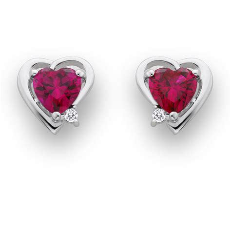 Lab Created Ruby Heart Earrings Sterling Silver - Jewelry - Earrings