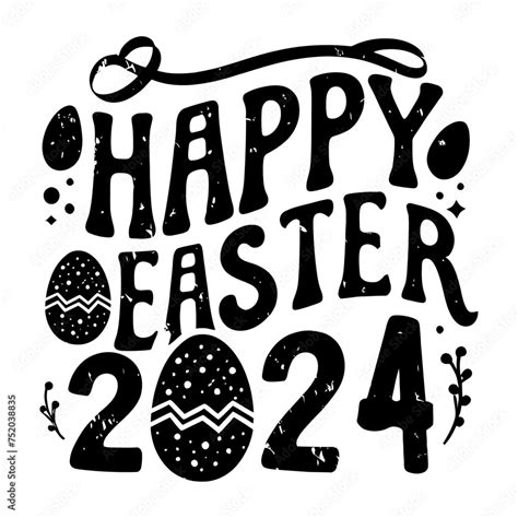 Vector t-shirt design, with the words "Happy Easter 2024" typography, illustration, black ink ...