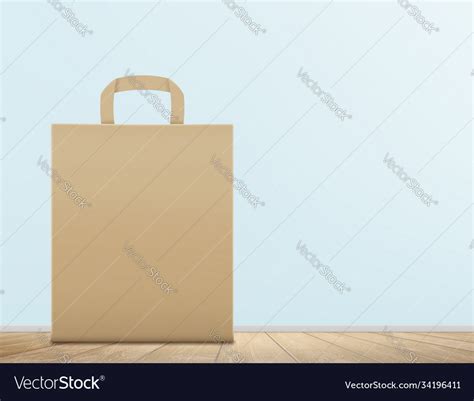 Empty brown paper bag on a wooden surface Vector Image