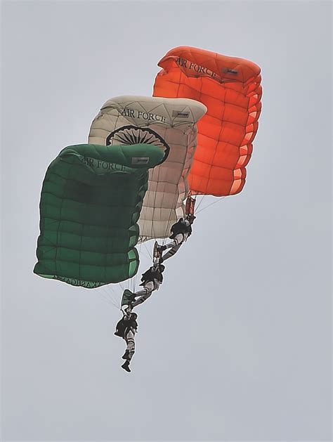 The Akash Ganga team of the Indian Air Force (IAF) displays skydiving ...