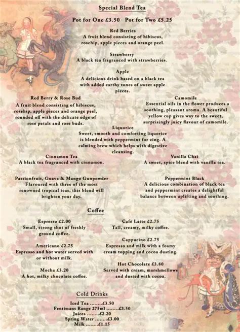 Menu at Richmond Tea Room desserts, Manchester