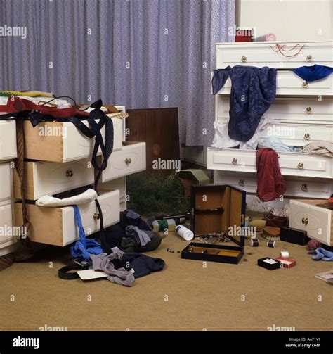 Scene of crime following a burglary showing bedroom interior Stock Photo - Alamy